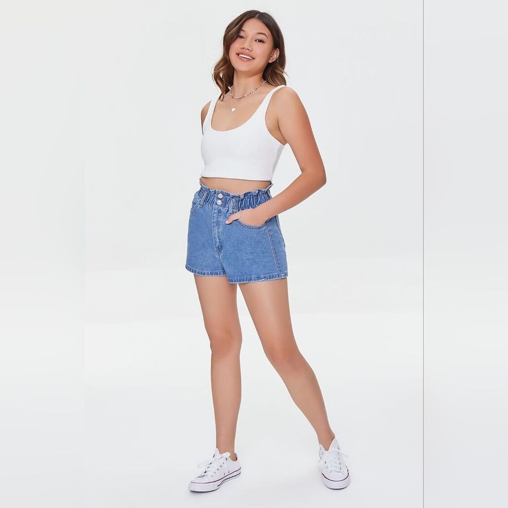 Forever 21 Paperbag Waist Denim Shorts, Medium Wash, Women's Size Small (NWT)